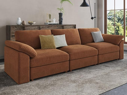 EASE MOOSE Brown Sectional Modular Sofa, Comfty 3 Seat Cloud Couch, FSC Certified Modern Deep Seat Sectional for Living Room