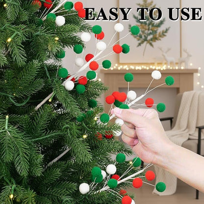 6 Pcs Pom Poms Christmas Decorations & Felt Christmas Picks and Sprays DIY Xmas Tree Toppers, Festive Tree Filler & Decor (Xmas Color)