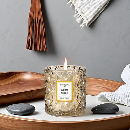 Chloefu LAN Amber Candles, Luxury Candle for Home Scented, Long Burning Time, Holiday Gifts, All Natural Soy Wax Candles, Scented Candle Gifts for Men&Women, 8.1oz