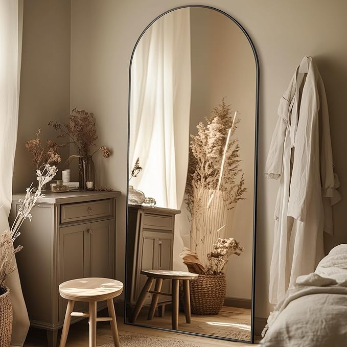 58"x18" Full Length Mirror, Arched Full Body Mirror, Standing Hanging or Leaning Floor Mirror for Bedroom and Living Room, Black
