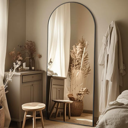 58"x18" Full Length Mirror, Arched Full Body Mirror, Standing Hanging or Leaning Floor Mirror for Bedroom and Living Room, Black