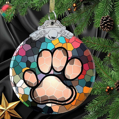 Dog Paw Print Christmas Ornament -Dog Memorial Gifts for Pet Lover - Paw Print Christmas Tree Hanging Ornament Crystal Glass 3"