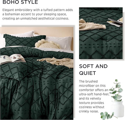 Bedsure California King Comforter Set - Forest Green Comforter, Boho Tufted Shabby Chic Bedding for Kids, 3 Pieces Vintage Farmhouse Bed Set for All Seasons, Fluffy Soft Bedding with 2 Pillow Shams