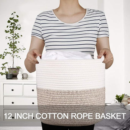 Woven Cotton Rope Plant Basket for 11 inch Flower Pot Floor Indoor Planters,Decorative Small Basket for Plants Storage Organizer Modern Home Decor (12" x 12", Khaki)