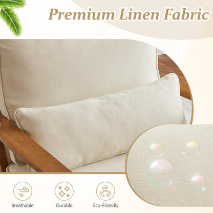 VINGLI Solid Wood Wide Armrests Accent Chair,Upholstered Mid Century Modern Chair with Pillow,Comfy Reading Chair Farmhouse Arm Chair,Chairs Living Room,Bedroom,Guest Room,Teddy Fleece,Khaki