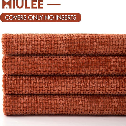 MIULEE Fall Pack of 4 Throw Pillow Covers 16x16 Inch Burnt Orange Soft Decorative Chenille Pillow Covers Farmhouse Accent Cushion Covers for Boho Home Decor Bedroom Living Room