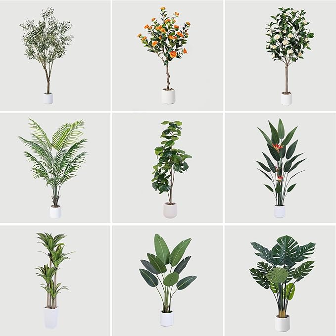 Artificial Bird of Paradise Plant 4 Ft Tall Fake Banana Leaf Plant for Indoors and Outdoors, Artificial Flowers, Faux Palm Tree with Plastic Pot for Office and Home Decor