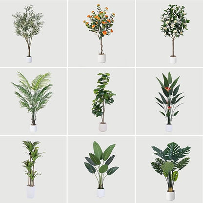 Artificial Bird of Paradise Plant 4 Ft Tall Fake Banana Leaf Plant for Indoors and Outdoors, Artificial Flowers, Faux Palm Tree with Plastic Pot for Office and Home Decor