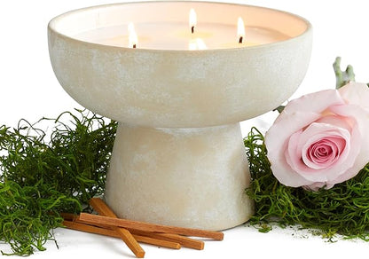 BLUEME Romance - Oakmoss & Sandalwood, Luxury Candle w/Essential Oils, 5 Wick, Hand-Poured Soy, Cotton Wick, Ceramic