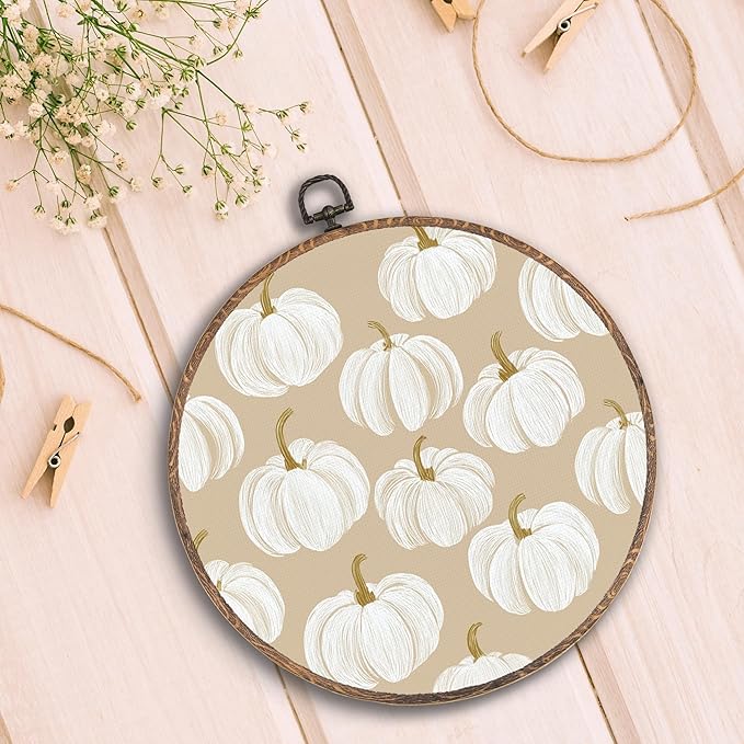 Hxlac Fall Pumpkin Round Wall Art Framed, Vintage Autumn Round Wall Decor, Fall Halloween Hanging Canvas Prints Wall Sculptures for Home Gallery Living Room Bedroom Decor, 10x10 Inch