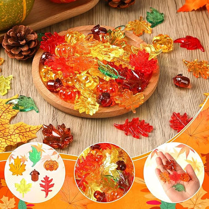 120Pcs Acrylic Leaves Mini Pumpkin Maple Leaves Acorns, Fall Vase Filler Thanksgiving Sensory Bin Filler Acrylic Crystals Gems for Autumn Thanksgiving Home Table Scatters Decoration