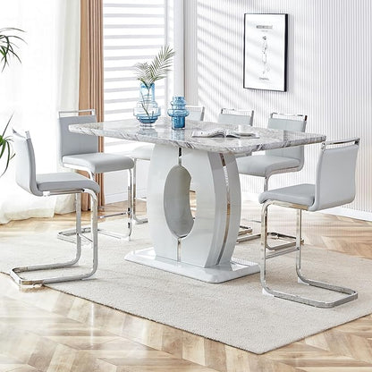 Bar Stools Set of 4,25" Counter Height Bar Stools with Footrest,Light Grey Faux Leather Kitchen Stool with Chrome Plated Metal Leg,Counter Height Stool Ideal for Island Pub Kitchen Counter Dining Chair