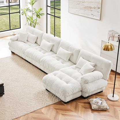 SoarFlash Velvet Sectional Sofa Ottoman, White