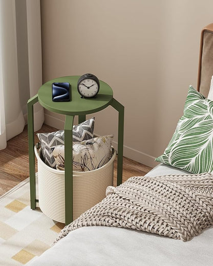 TUTOTAK Small Side Table, Round End Table, Night Stand, Bedside Table, Sofa Table with Storage Basket, Living Room, Bed Room, Olive Green TB01BOG0922