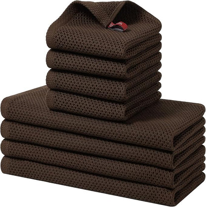 Homaxy 100% Cotton Kitchen Towels and Dishcloths Set, 12 x 12 Inches and 13 x 28 Inches, Set of 8 Bulk Kitchen Towels Set, Ultra Soft Absorbent Dish Cloths for Washing Dishes, Dark Brown