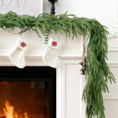 2Pcs Norfolk Pine Garlands, Real Touch Natural Winter Pine Christmas Garland, 6FT Artificial Greenery Garland for Mantle, Wall, Indoor, Outdoor Christmas Decorations Porch Decor