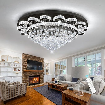 Modern Chandelier Living Room Light Large Luxury Chandeliers for High Ceiling Foyer Entryway Lights Dimmable 110W LEDs Crystal Black Lighting Fixtures