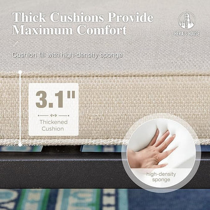 HERA'S HOUSE 5 Pieces Patio Dining Set, 4 x Woven Rattan Outdoor Dining Chairs with Cushions, 42" Metal Round Dining Table, Patio Table and Chairs Set for Lawn Garden Backyard Deck