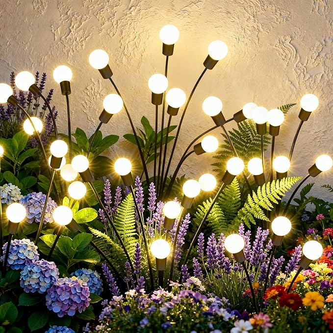 Solar Lights Outdoor Waterproof,4 Pack 32LED Solar Swaying Lights,Firefly Lights for Yard Patio Pathway Decoration,Unique Gardening Gifts for Women Holiday