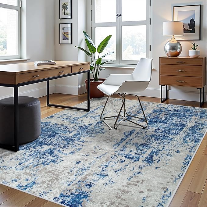 5x8 Area Rugs for Living Room Rug Washable: Abstract Rug for Dining Room Bedroom Carpet Non Slip 5 by 8 Indoor Modern Nursery Home Office Blue Grey White