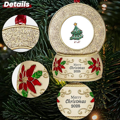 2025 Christmas Ornaments 2 inch Picture Frame Metal Hanging Pendant for Tree Small Decorative Keepsake, Display Photo for Baby and Pet (Crystal Ball Gold(2025))