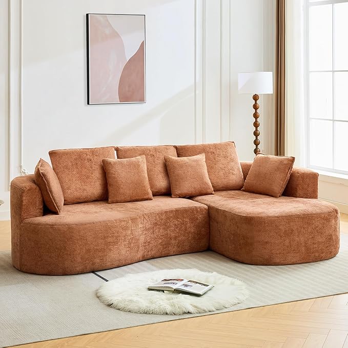 106” Curved Modular Sectional Sofa, Cloud Sectional Couch with Chaise/Deep Seat/Armrest/Chenille Fabric, No Assembly Required, Space-Saving, Boneless Compression Sleeper Sofa for Living Room