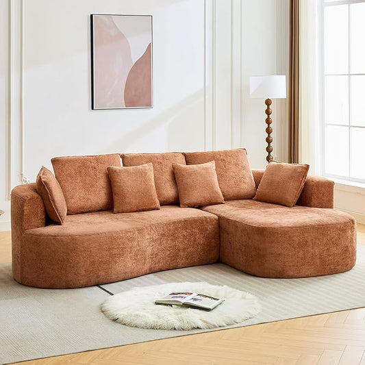 106” Curved Modular Sectional Sofa, Cloud Sectional Couch with Chaise/Deep Seat/Armrest/Chenille Fabric, No Assembly Required, Space-Saving, Boneless Compression Sleeper Sofa for Living Room