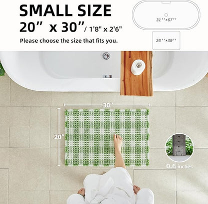 Waffle Bath Mat, Boho Bathroom Rugs Non Slip Washable Absorbent Checkered Bathroom Mat Quick Dry Cute Bath Mat, 30"x20" Green and White