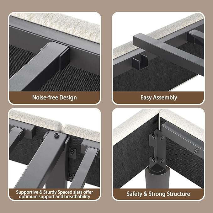 Twin Bed Frames with Headboard, Upholstered Bed Frame Twin, Teddy Soft Boucle Fabric Twin Size bedframes, Soft Cloud Marshmallow Shape Upholstered Headboard, No Box Spring Needed, Noise Free (White)