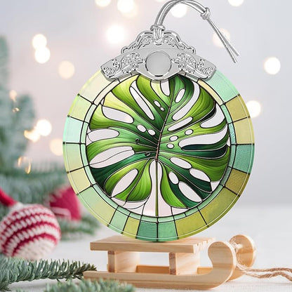 Monstera Leaf Stained Glass Orament - Christmas Ornament - Christmas Decorations for Tree - Holiday Present ldeas - Gift Exchange