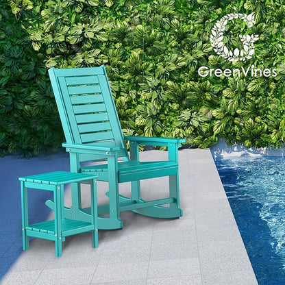 GREENVINES Outdoor Rocking Chairs | Set of 2 | Porch Rocker | HDPE Plastic | Aqua | Oversized Rockers | High Back | Big & Tall | Ladder Back | for Patio Outside Backyard Balcony Garden