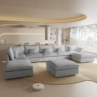 Cloud Couch for LivingRoom,190" U Shaped Modular Sectional Couch with Storage Ottoman,Down Filled 9 Seater Convertible Sleeper Sofa Bed Oversized Furniture,Grey