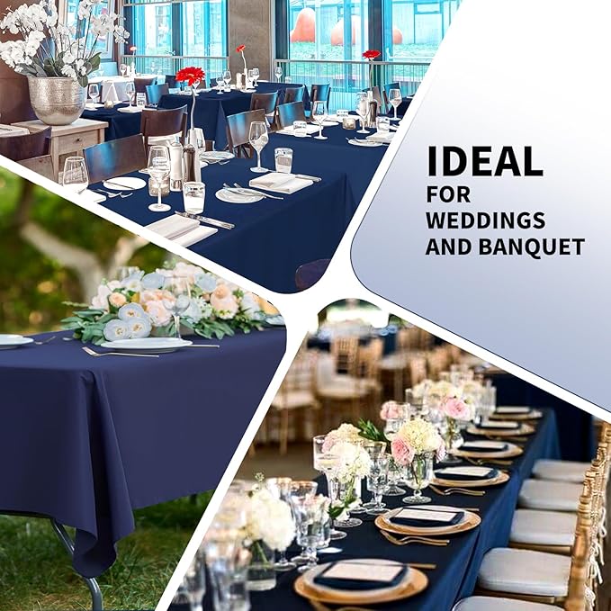 Navy Blue 6 Pack Polyester Table Cloth 60 x 102 Inch, Rectangle Tablecloths for 6 Foot Tables Washable Table Cloth for Party Wedding