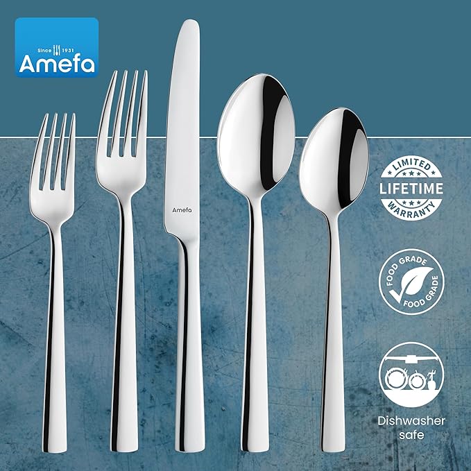 Amefa Moderno 20-piece 18/10 Stainless Steel Flatware Set, High Gloss Mirror Finish, Silverware Set Service for 4, Dishwasher Safe, Rust resistant Cutlery.