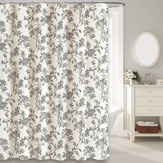 Black Floral Shower Curtain Linen Cottagecore Shower Curtain for Bathroom 54" W x 78" L