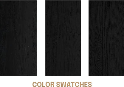 NTC Lupin Wooden Bed Frame with Headboard and Natural Rattan, Solid Oak Foundation with Silent Slats, 1000 Lb Capacity, Effortless Assembly, Queen - Burnt Black