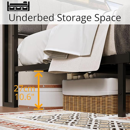 LIKIMIO Full Bed Frame, Storage Headboard with Charging Station, Solid and Stable, Noise Free, No Box Spring Needed, Easy Assembly