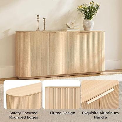 CHITA 70" Sideboard Buffet Cabinet with Storage, Living Room Accent Cabinet with Doors and Adjustable Shelves, for Bar, Kitchen, Oak