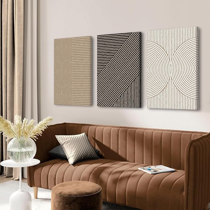 Boho Modern Wall Art Pictures Neutral Abstract Canvas Wall Decor Minimalist Line Wall Art Beige Brown Black Poster Mid Century Painting Artwork for Living Room Bedroom 16x24x3 Inch Wrapped Canvas