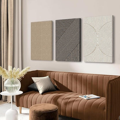 Boho Modern Wall Art Pictures Neutral Abstract Canvas Wall Decor Minimalist Line Wall Art Beige Brown Black Poster Mid Century Painting Artwork for Living Room Bedroom 16x24x3 Inch Wrapped Canvas