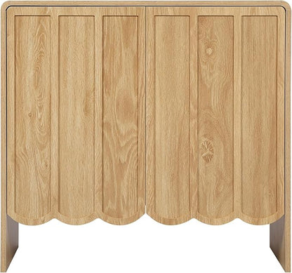 ORRD Sideboard Buffet Cabinet Set of 2, Accent Storage Cabinet with 2 Doors, Farmhouse Wood Cabinet with Adjustable Shelves and Wave Panel for Living Room, Dining Room, Entry - Natural
