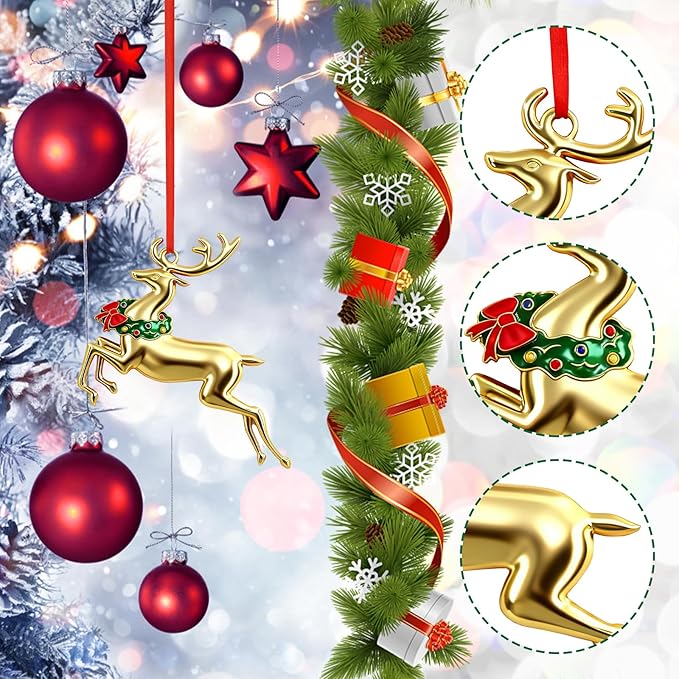 Deer Christmas Ornaments 2025 for Holiday Party Decor, Metal Ornament for Home, Xmas Gift Cute Tree Decorations