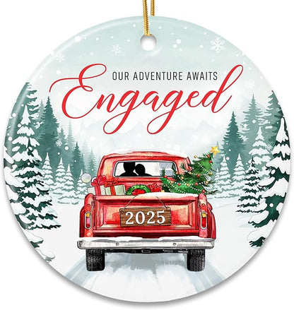 ZAGKOO Engagement Ornament 2025 – First Christmas Engaged Ornament 2025 for Couples – Ceramic Keepsake for Bride to Be, Fiance, and Newly Engaged Women – Party Decoration