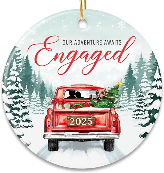 ZAGKOO Engagement Ornament 2025 – First Christmas Engaged Ornament 2025 for Couples – Ceramic Keepsake for Bride to Be, Fiance, and Newly Engaged Women – Party Decoration