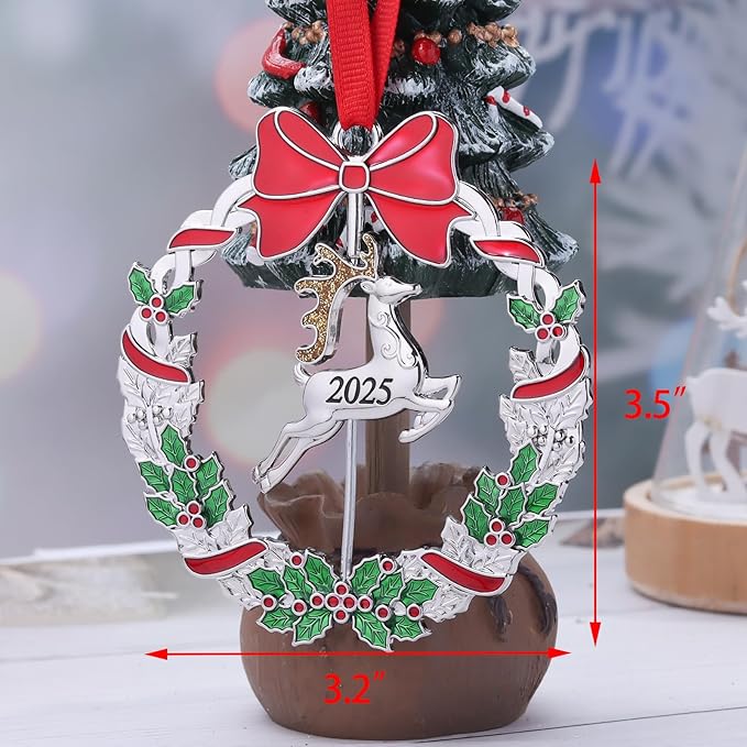 Christmas Ornaments, Metal Christmas Tree Ornaments Dated 2025 Silver Rotatable Funny Christmas Ornaments Decorative Keepsake Reindeer Decoration