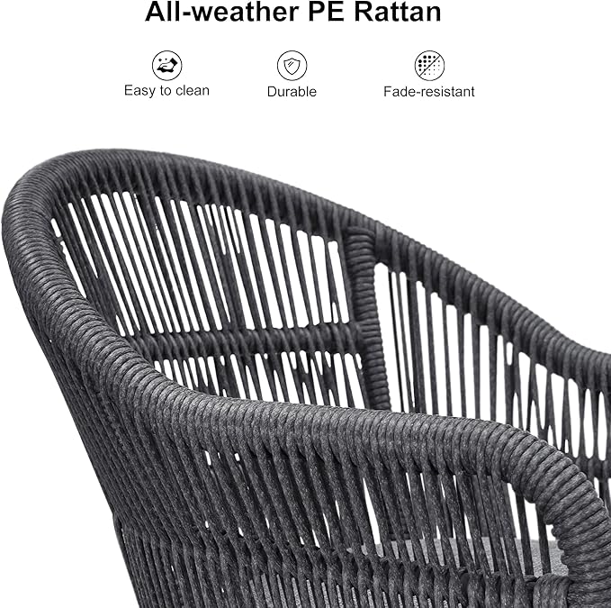 PURPLE LEAF 5 Pieces Patio Dining Set with Outdoor Aluminium Dining Table and Woven Chairs Modern Metal Furniture Cushions Sets for Garden Yard Indoor Decor Kitchen Gray