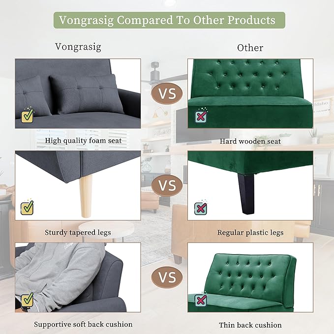 Vongrasig Small Modern Loveseat Sofa 47" Mid Century Linen 2 Seat Couch Tufted Love Seat, Dark Gray