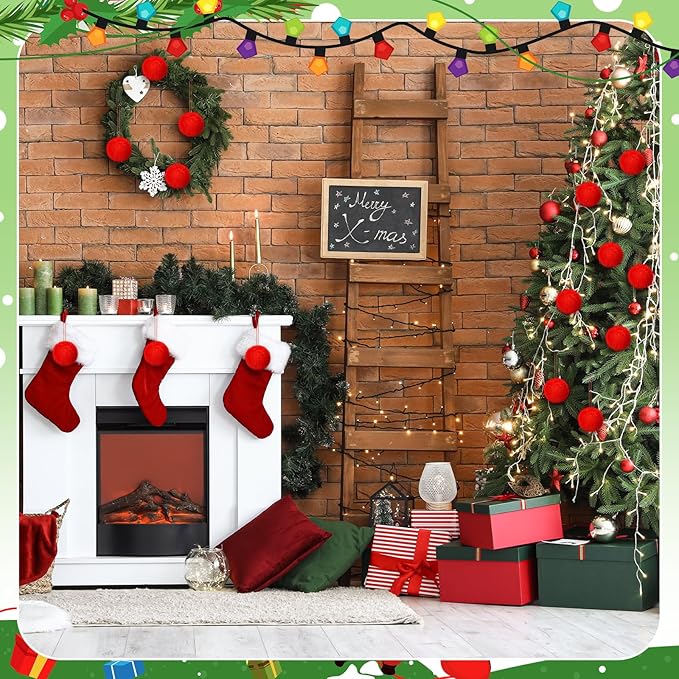 Gejoy 12 Pcs Red Furry Christmas Ball Ornaments for Xmas Tree Red Christmas Hanging Decorations Soft Faux Fur Pom Pom Ball Ornaments for Home Party Supplies Fireplace Mantel Wall Decor