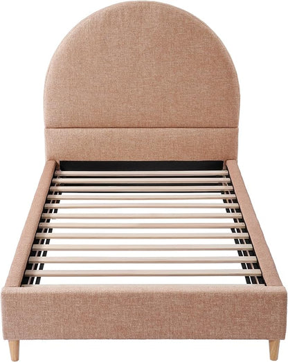 DG Casa Quinn Twin Upholstered Platform Bed Frame, Arch-Shaped Headboard, Solid Natural Wood Legs, Timeless Modern Design, Curved Headboard, Wooden Slat Support System, Blush