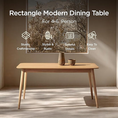 Acanva Modern Rectangular Dining Table for 6, Farmhouse Kitchen Dinner Tables with Tapered Wood Legs, Oak